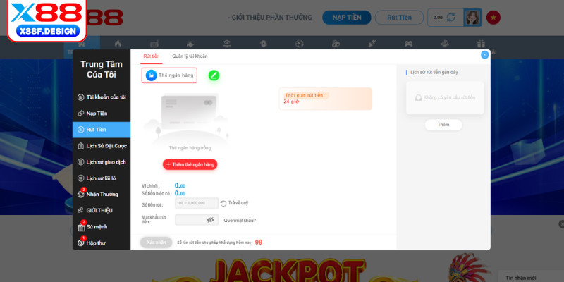 Cách rút tiền tại X88 nhanh, tiện lợi